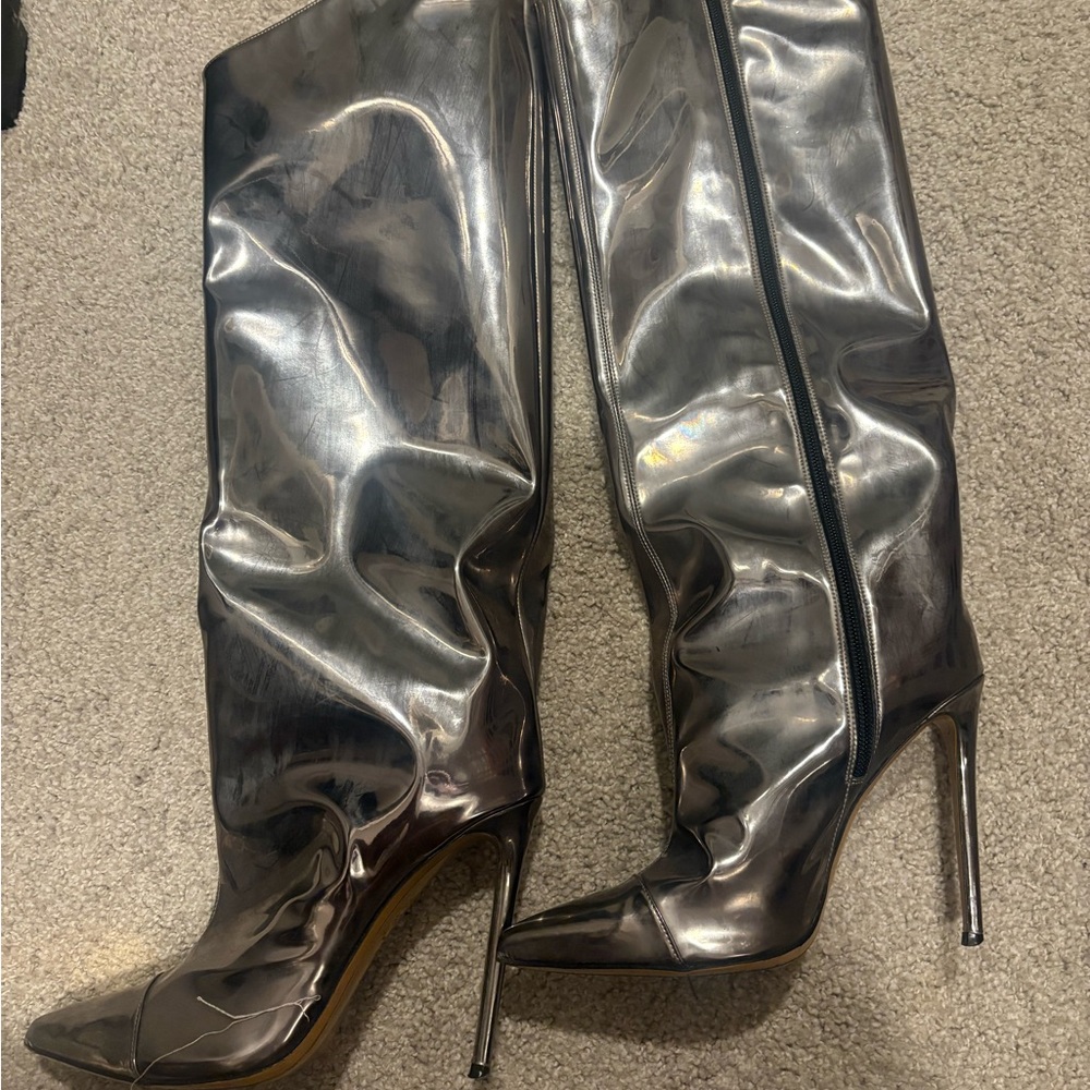 Silver High Heel Boots